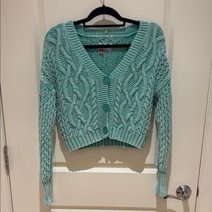 Pilcro Mint Green Cable Knit Sweater Size Small Crop Cardigan